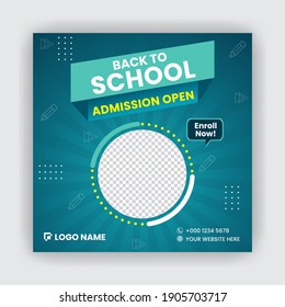 Back to school kids admission in new class social media ad promotional modern  banner editable  layout for education and college 