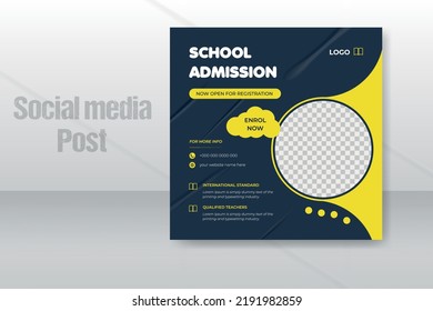 Back to school or kids school admission social media post design or web banner template