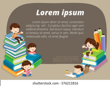 Back to school kids background with group of children.Children near the school board for education concept design