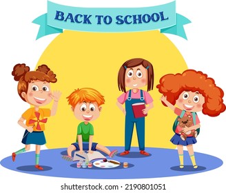 Back to school with kids cartoon character illustration