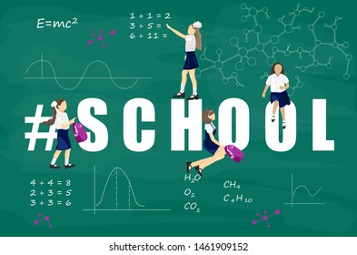 Back to school kids chalk board Vector. Green board with mathematics formula