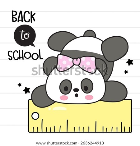 Back to School Kids. Cute Panda Bear Cartoon holding on Ruler School Supplies Stationery. Kawaii Animals Baby boy Whimsical Character. Flat Illustration.