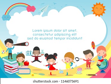 back to school, kids school, education concept, child and books, Template for advertising brochure, your text ,Vector Illustration