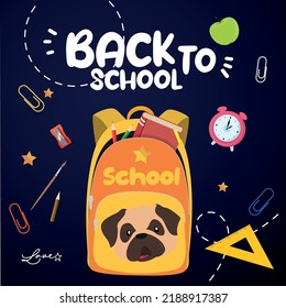 Back to School, Kids, school. Pug dog.