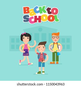 Back to school. School kids vector illustration.