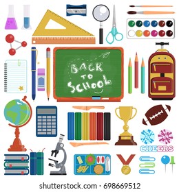Back to school kit. Education icons set collection.