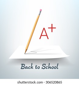 Back to school. Knowledge day. Realistic pencil and paper. Vector design element