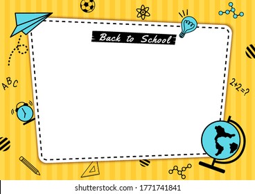 Back to school with knowledge symbol yellow and blue background.