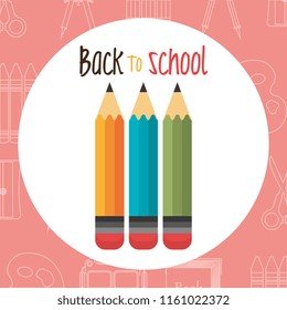 back to school label with colors pencils
