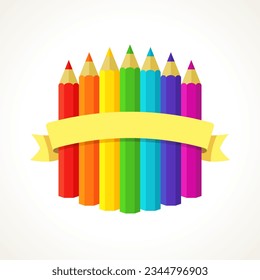 Back to school label with crayons in rainbow colors.