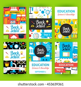 Back to School Label Greeting Invitation Set. Flat Design Vector Illustration of Brand Identity for Education Promotion.