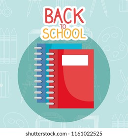 back to school label with notebook