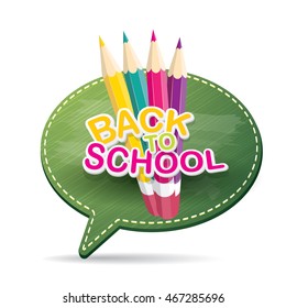 Back to school label on green speech bubble vector background. back to school vector concept icon illustration.