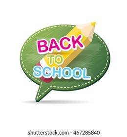 Back to school label on green speech bubble vector background. back to school vector concept icon illustration.