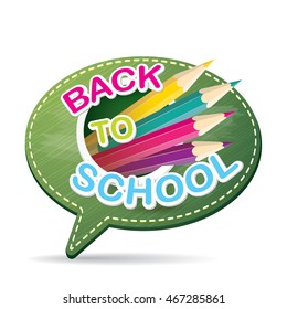Back to school label on green speech bubble vector background. back to school vector concept icon illustration.