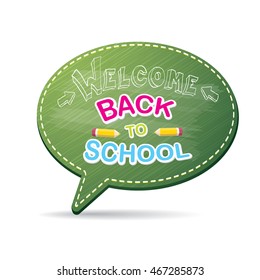 Back to school label on green speech bubble vector background. back to school vector concept icon illustration.