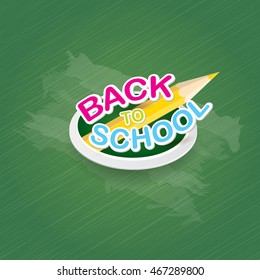 Back to school label on green on green chalkboard background. . back to school vector concept icon illustration.