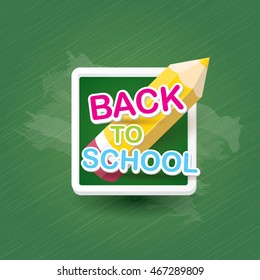 Back to school label on green on green chalkboard background. . back to school vector concept icon illustration.