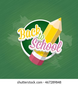 Back to school label on green on green chalkboard background. . back to school vector concept icon illustration.