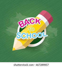 Back to school label on green on green chalkboard background. . back to school vector concept icon illustration.