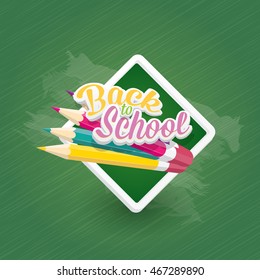 Back to school label on green on green chalkboard background. . back to school vector concept icon illustration.
