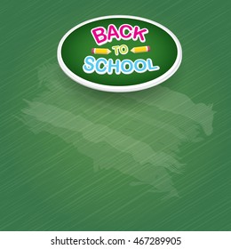 Back to school label on green on green chalkboard background. . back to school vector concept icon illustration.