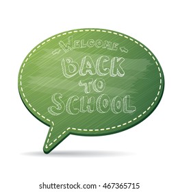 Back to school label on green speech bubble vector background. back to school vector concept icon illustration.