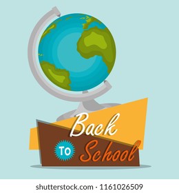 back to school label with world planet