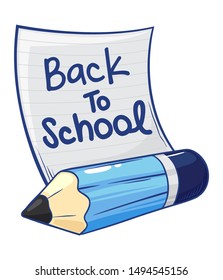 Back to school label written on paper with pencil, vector illustration