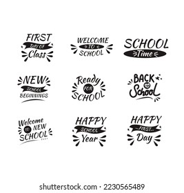Back to school labels, greeting cards set. School Quotes.