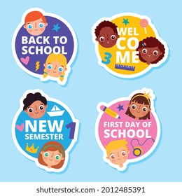 back to school labels set over white background. vector illustration