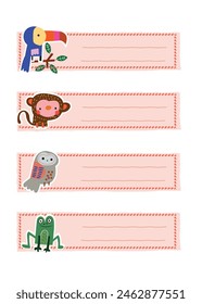 Back to school labels. Set stickers for notebook. Name and class
