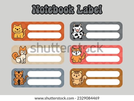 Back to school labels. Set stickers for notebook. Name and class. Bright stickers. Rectangular label. Color vector isolated illustration.