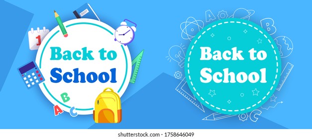 Back to school lable of flat icons sticker concept. Vector illustration.