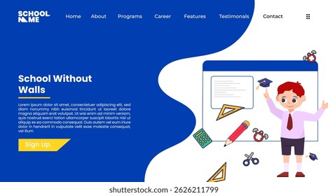 Zurück zur Zielseite der Schule. Vorlage für Vektor-Webbanner mit flachen Illustrationsstudenten.