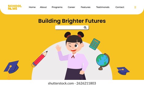 Voltar para a página inicial da escola. Modelo de banners web vetor com estudantes de ilustração plana.