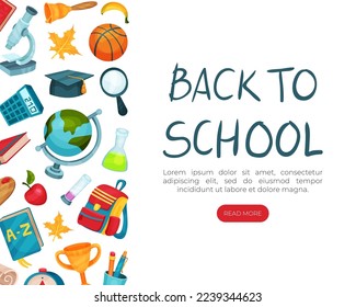 Back to school landing page template. Education, school time web banner, homepage cartoon vector
