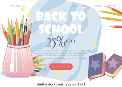 Back to School Landing Page template Cartoon Illustration with back to school icon Set