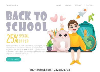 Back to School Landing Page template Cartoon Illustration with back to school icon Set