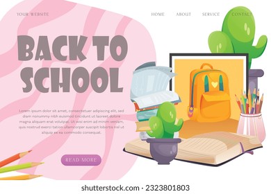 Back to School Landing Page template Cartoon Illustration with back to school icon Set