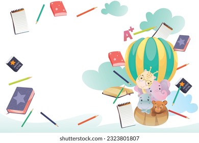 Back to School Landing Page template Cartoon Illustration with back to school icon Set