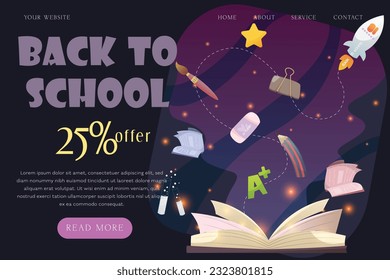 Back to School Landing Page template Cartoon Illustration with back to school icon Set