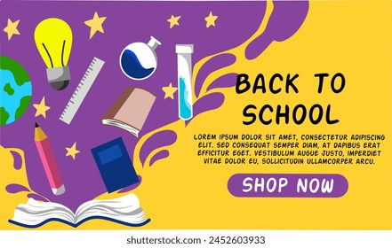 Back to School Landing Page Template. Cute Elementary School Girl Standing At The Blackboard And Writing Abc Letters. Concept of Educational Resources, Tutoring Services. Cartoon Vector Illustration