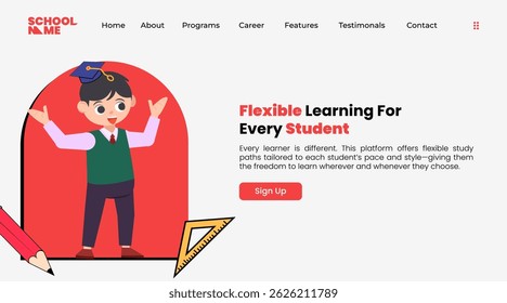 Back to school landing page. Vector web banners template with flat illustration boy students.