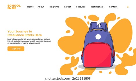 Back to school landing page. Vector web banners template with flat illustration bag.