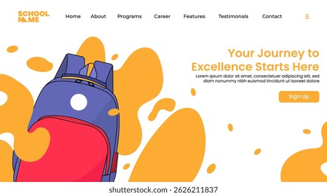 Volver a la página de inicio de la escuela. Plantilla de Anuncios de Web de Vector con bolsa de ilustración plana.