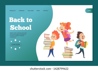 Back to school landing template. Web banner with vector cartoon students. Education and study, school kid back to school illustration