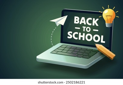 Back to school, laptop with online classes. Vector illustration