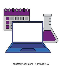 back to school laptop test tube calendar vector illustration