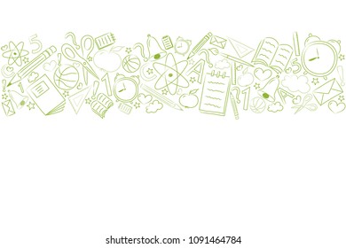 Back to school - layout of a poster with sketchy accessories nad copyspace. Vector.